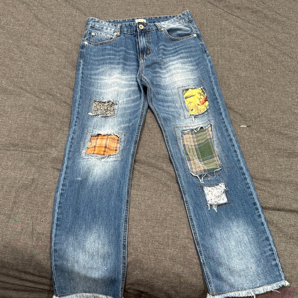 POL Straight Jeans with Colorful Patchwork